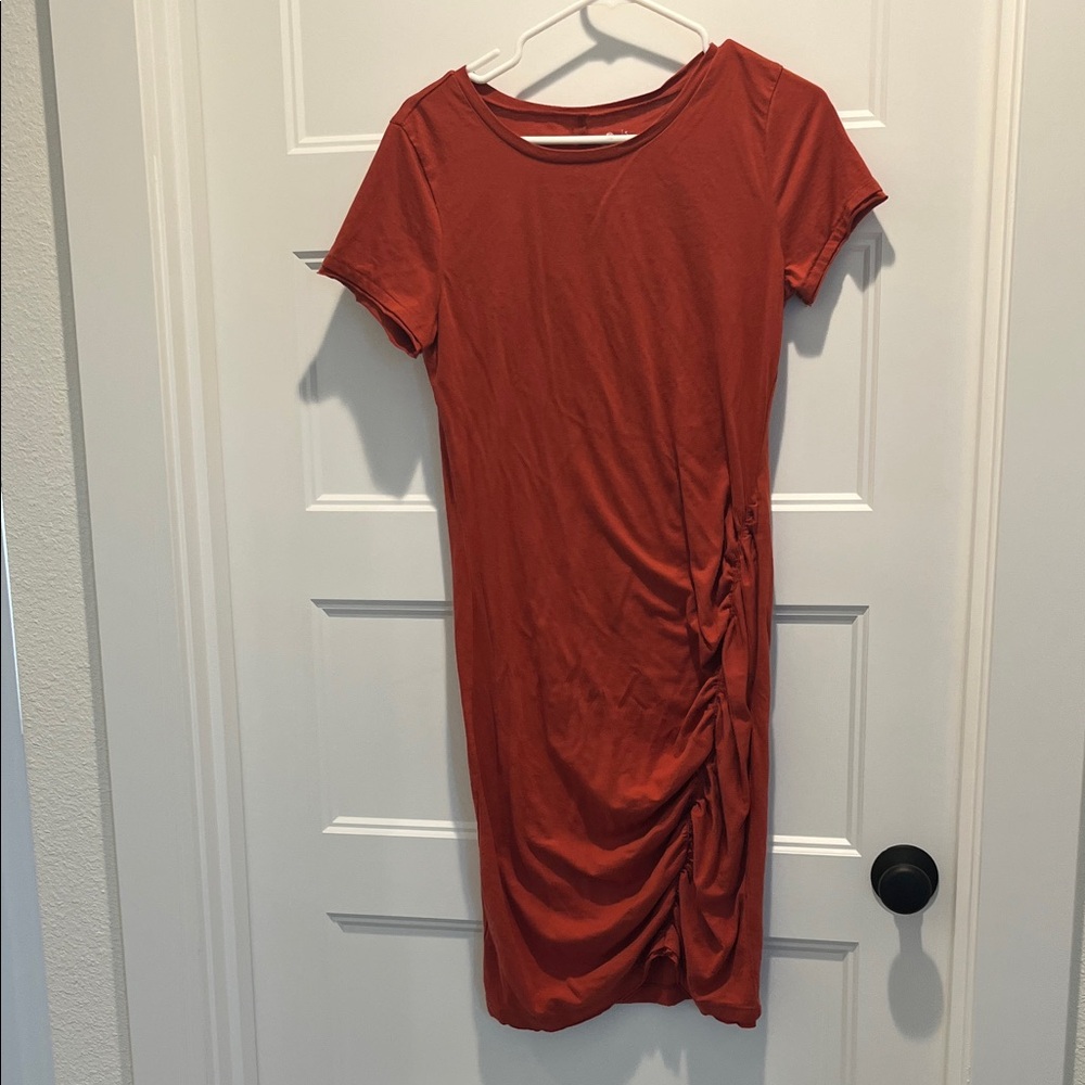 Fall Rust Orange Ruched Dress